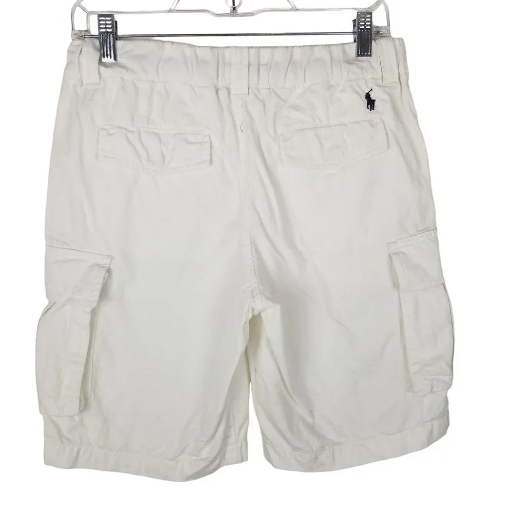 Polo Ralph Lauren Shorts Boys 16 White Cotton‎ Cargo Snap Pockets Pull on Casual